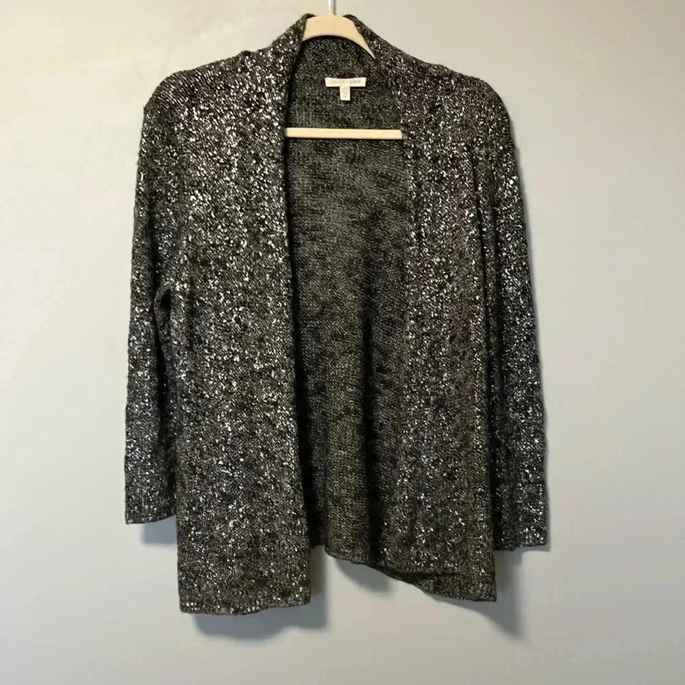 Eileen Fisher linen blend metallic open cardigan - Picture 1 of 4
